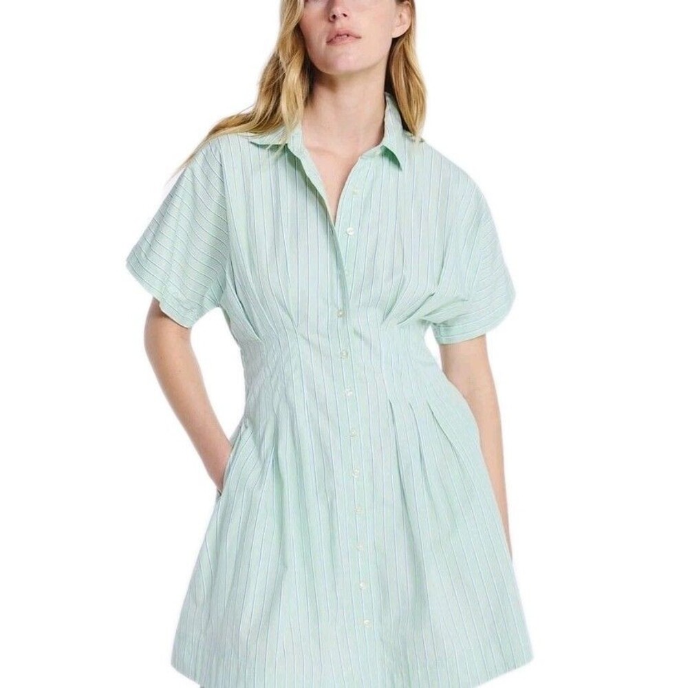 Free Assembly Cotton Corset Mini Shirtdress Mint Stripe Women's Size S